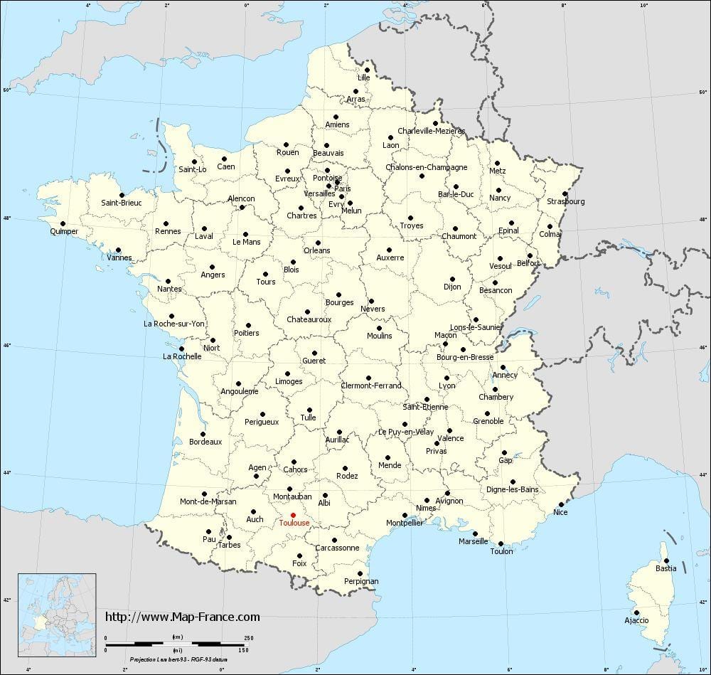 mapa francie ukazuje Toulouse