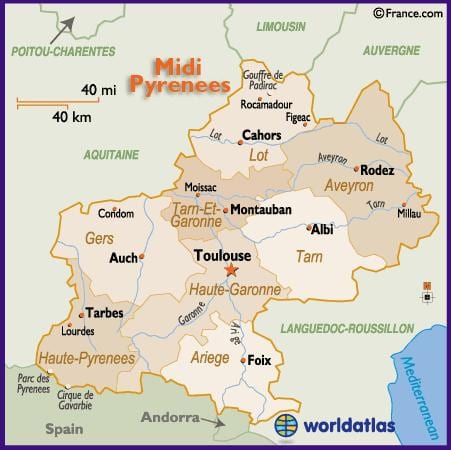 mapa Toulouse a okolí
