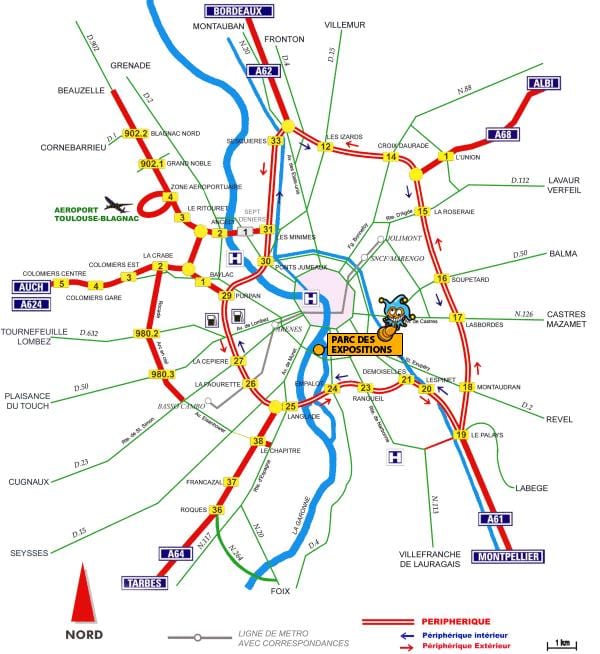 mapa Toulouse dálnici