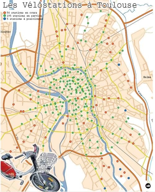 mapa Toulouse kole