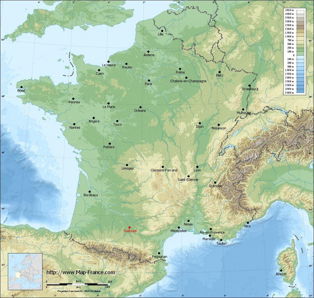 geografické mapě z Toulouse