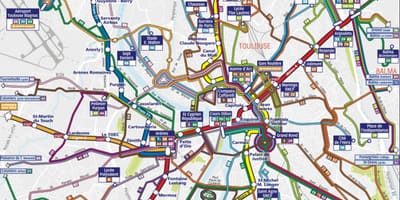 Toulouse autobusové trasy mapě