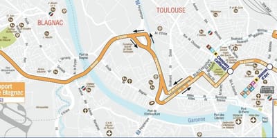 Mapa Toulouse letiště kyvadlovou trasu 
